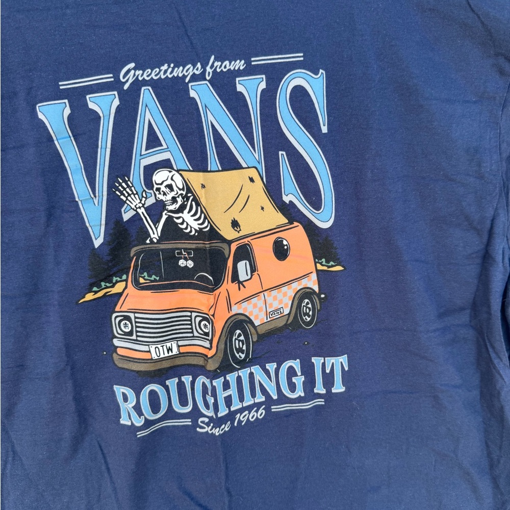 Vans Men’s Navy Blue Graphic Short Sleeve Tee with Orange Camper
